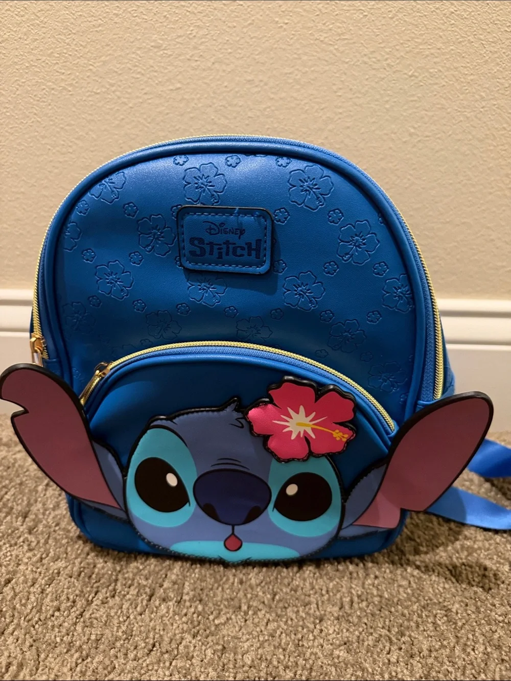 Disney Blue Stitch Kids Mini Backpack with Pink Hibiscus